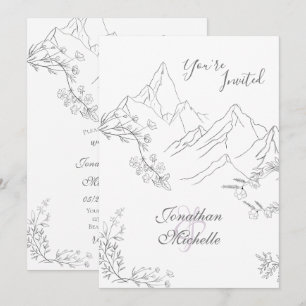 Pretty Mountains, Flowers and Branches Wedding Invitation
