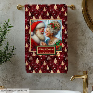 Pretty Mr. and Mrs. Claus Christmas Bath Towel