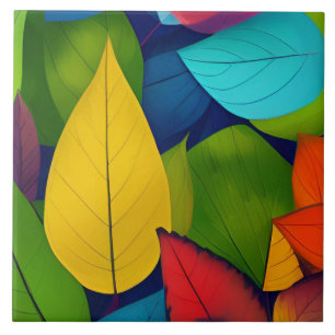 Pretty Multi Coloured Leaves Tile