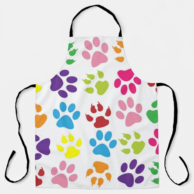 Pretty Multi Coloured Paw prints Apron (Front)