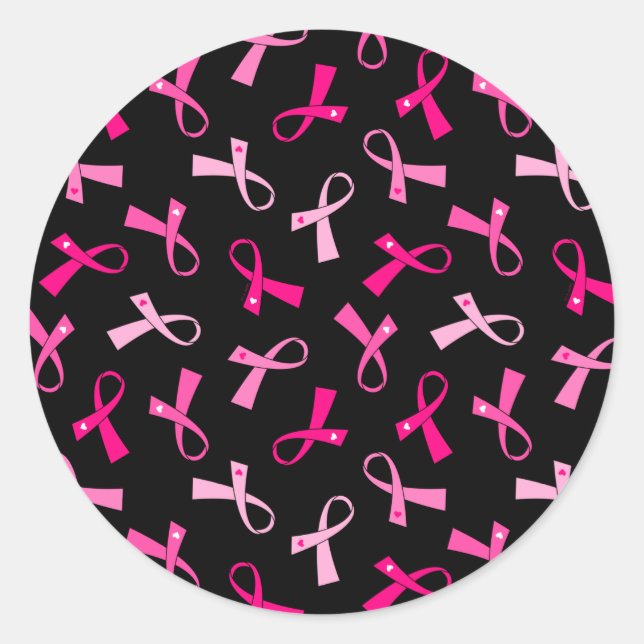 Pretty Multi Pink Breast Cancer Ribbon Pattern Classic Round Sticker (Front)