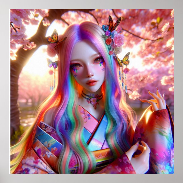 Pretty Mystical Ethereal Woman with Butterflies Poster (Front)
