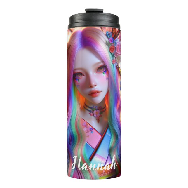 Pretty Mystical Ethereal Woman with Butterflies Thermal Tumbler (Front)