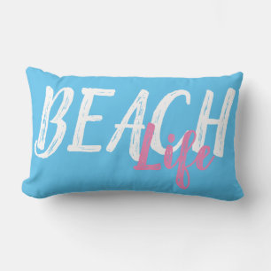 pretty nautical BEACH LIFE lettering   Lumbar Pillow