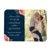 Pretty Navy and Coral Save the Date Postcard