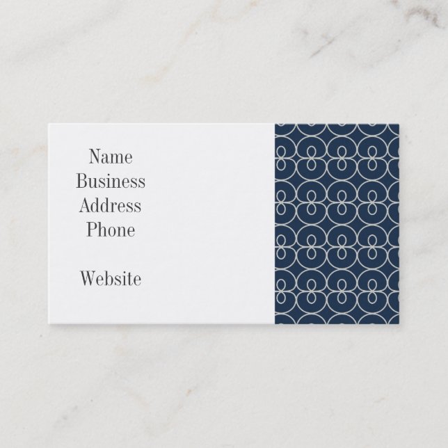 Pretty Navy Blue and Silver Pattern Design Gifts Business Card (Front)