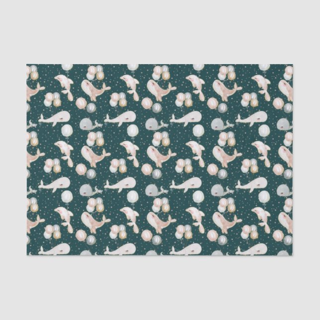 Pretty Navy Blue Pink Grey Whale Dolphin Balloon Tissue Paper (Front)