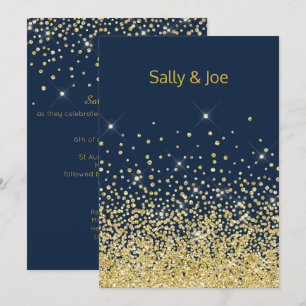 Pretty Navy Gold Diamond Wedding Invitations