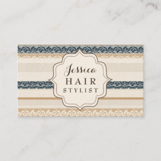 Pretty Navy Neutral White Lace Hair Stylist Appointment Card