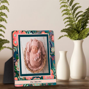 Pretty Navy Pink Floral Cute Photo Customized Plaque