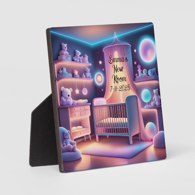 Pretty Neon Baby's Name New Nursery Room  Plaque (Front)