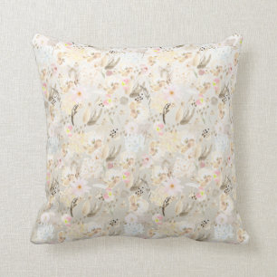 Pretty neutral abstract cream pink floral throw pillow