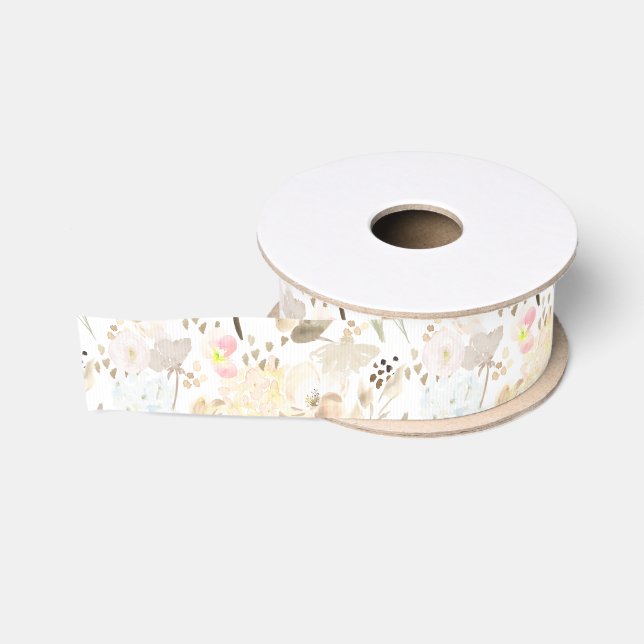 Pretty neutral abstract cream pink   grosgrain ribbon (Spool)