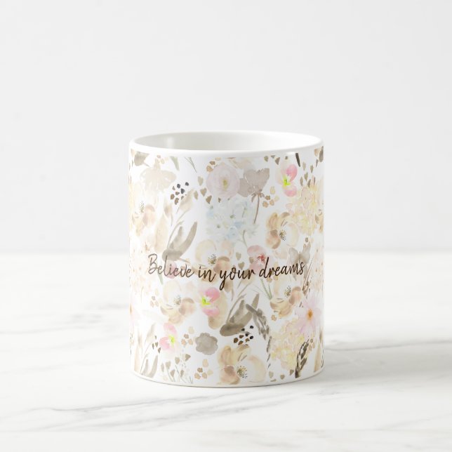 Pretty Neutral Cream Pink Floral Coffee Mug (Center)
