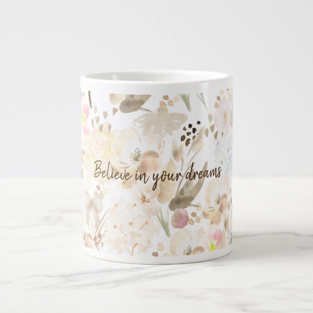 Pretty Neutral Cream Pink Floral Large Coffee Mug (Front)