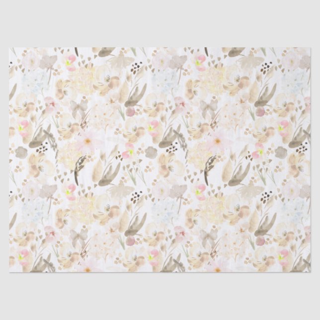 Pretty Neutral Cream Pink Floral Tissue Paper (Front)