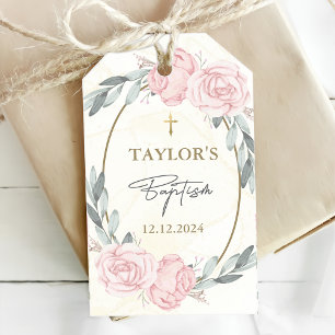 Pretty Neutral Watercolor Floral Baptism Gift Tags
