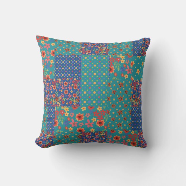 Pretty Nostalgic Faux Patchwork Pattern Pillow (Front)