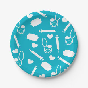 Pretty Nurse Theme Paper Plates Blue
