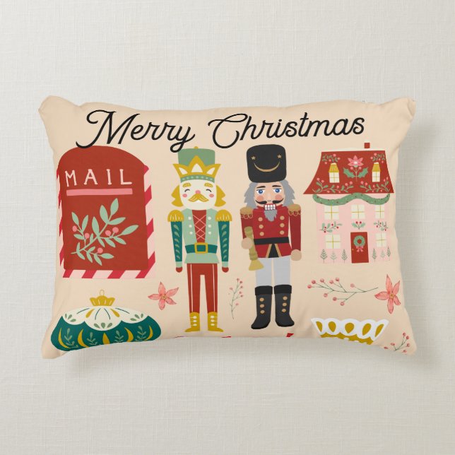 Pretty nutcracker soldier traditional pattern pink accent pillow (Front)