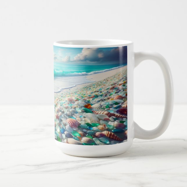 Pretty Ocean Beach with Sea Glass Coffee Mug (Right)
