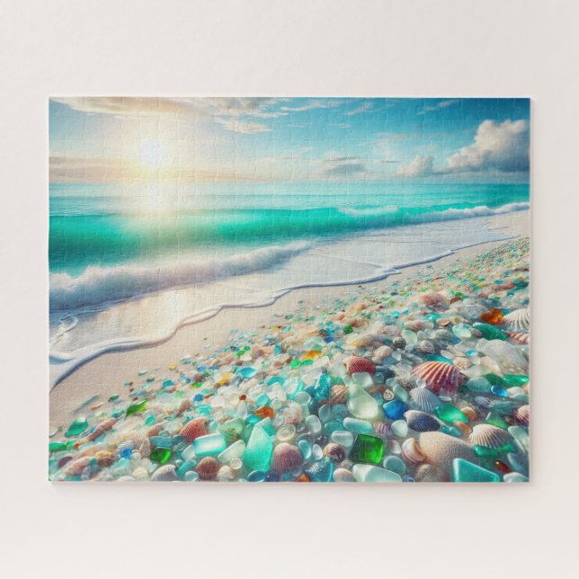 Pretty Ocean Beach with Sea Glass Jigsaw Puzzle (Horizontal)
