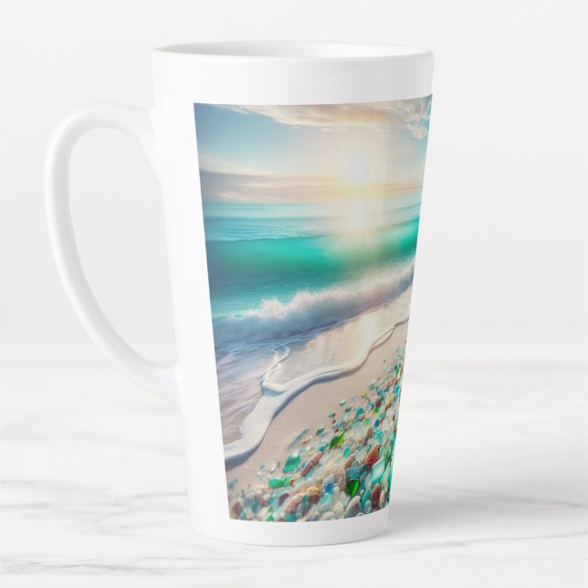 Pretty Ocean Beach with Sea Glass Latte Mug (Left)
