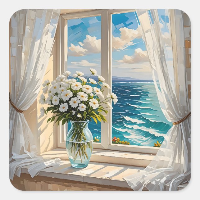Pretty Ocean Scene Square Sticker (Front)