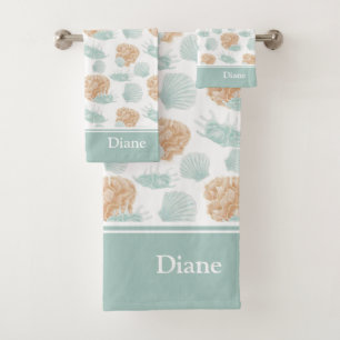 Pretty Ocean Seashell Pattern with Name Bath Towel Set