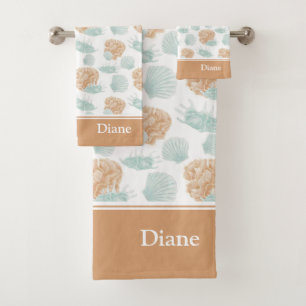 Pretty Ocean Seashell Pattern with Name  Bath Towel Set