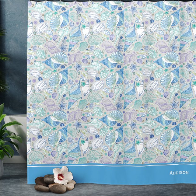 Pretty Ocean Seashell Pattern with Name Blue  (Creator Uploaded)