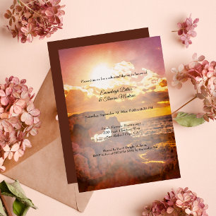 Pretty Ocean Sky View Watercolor Rehearsal Dinner Invitation