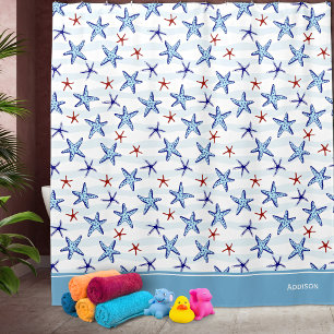 Pretty Ocean Starfish Pattern with Name Blue