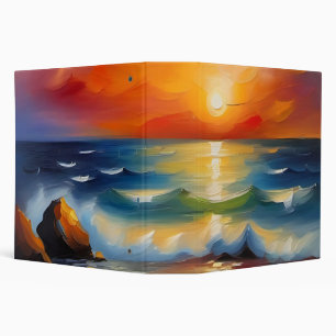 Pretty Oil Painting of orange sunset over ocean Binder