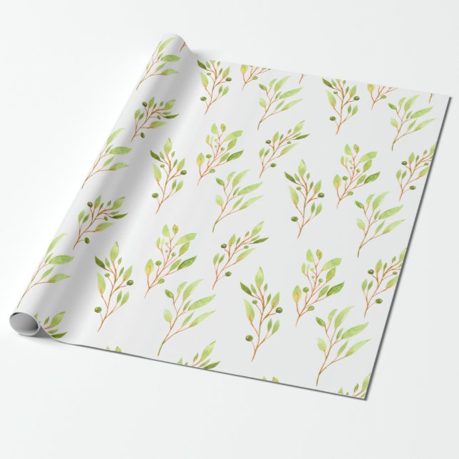 Pretty Olive Branches Botanical Nature Greenery Wrapping Paper (Unrolled)