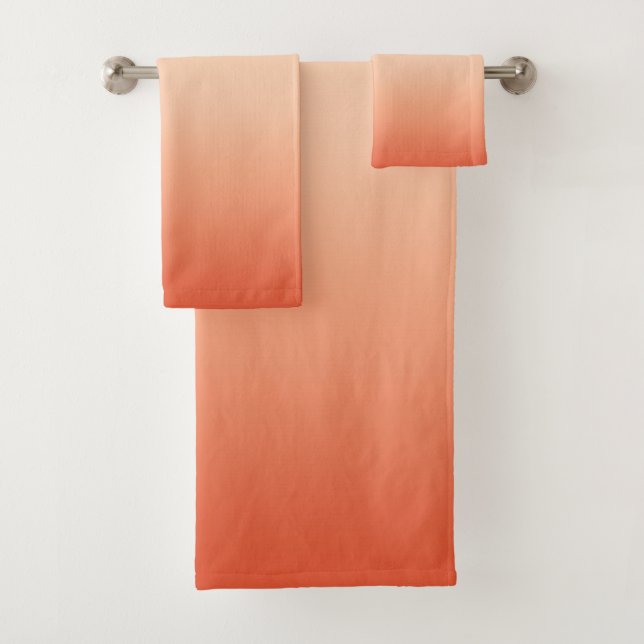 Pretty Ombre Hot Summer Orange & Apricot Gradient Bath Towel Set (Insitu)