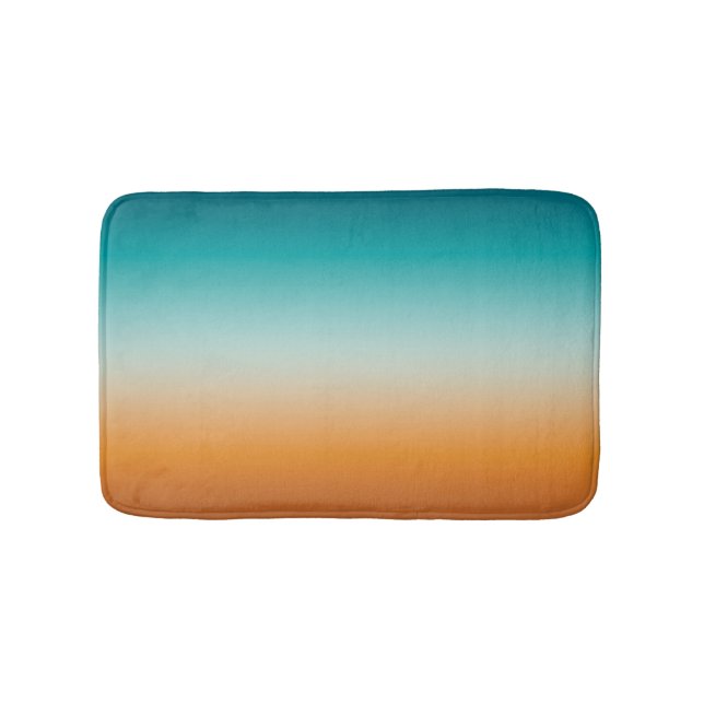Pretty Ombre Sunny Orange & Teal Blue Gradient Bath Mat (Front)