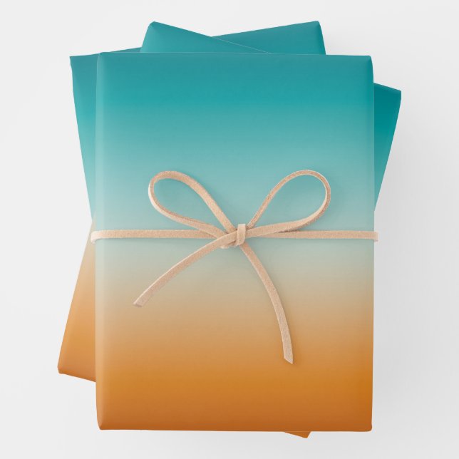 Pretty Ombre Sunny Orange & Teal Blue Gradient Pil Wrapping Paper Sheet (In situ)