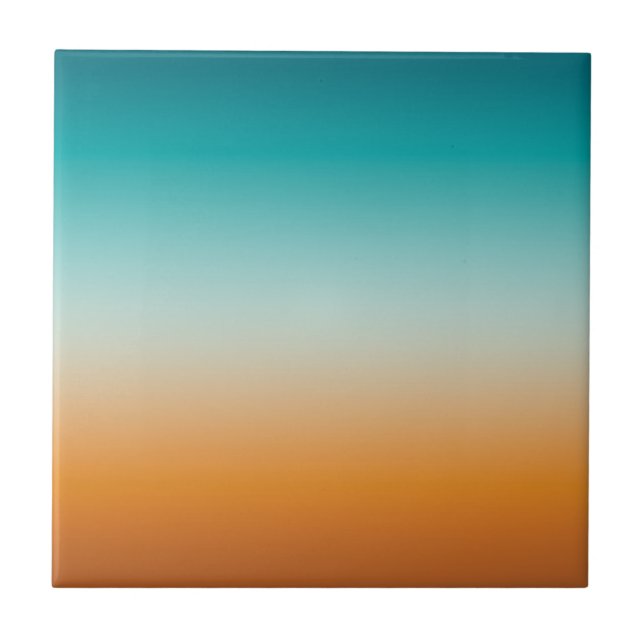 Pretty Ombre Sunny Orange & Teal Blue Gradient Tile (Front)