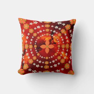 Pretty Orange and Green Garden Flowers Christmas Throw Pillow