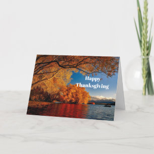 Pretty Orange Autumn Tree Lake Photo Thanksgiving Holiday Card