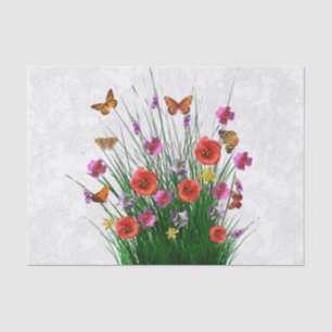 Pretty Orange Butterfly Floral  Decoupage Tissue Paper