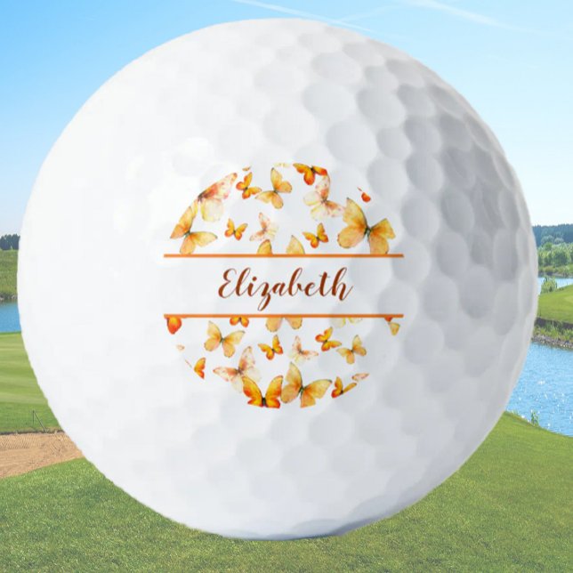 Pretty orange butterfly with custom name ladies  golf balls (Creator Uploaded)