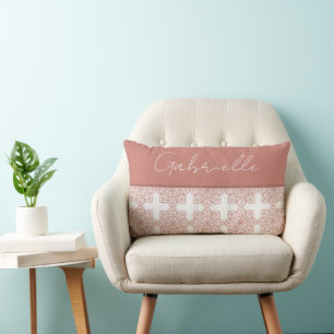 Pretty Orange Coral Name Mandala Lumbar Pillow