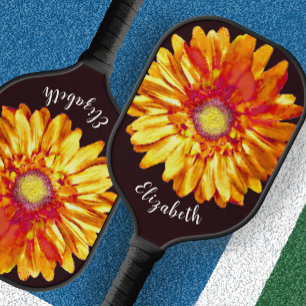 Pretty orange daisy flower custom name womens pickleball paddle