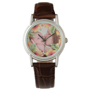 Pretty Orange Floral Custom Photo Watch