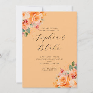 Pretty Orange Floral Elegant Orange Wedding Invitation