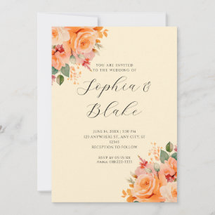 Pretty Orange Floral Elegant Yellow Wedding Invitation
