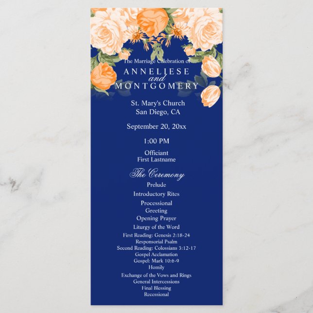 Pretty Orange Floral on Navy Blue - Program (Front)