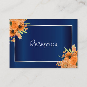 Pretty Orange Flowers on Navy Blue  - Reception Enclosure Card